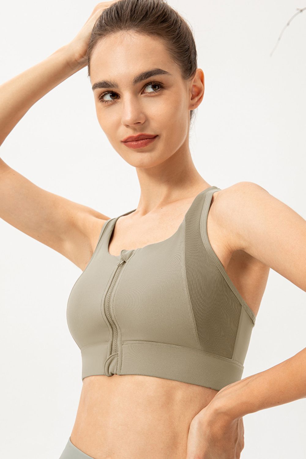 Zip-Up Round Neck Sports Bra Print on any thing USA/STOD clothes