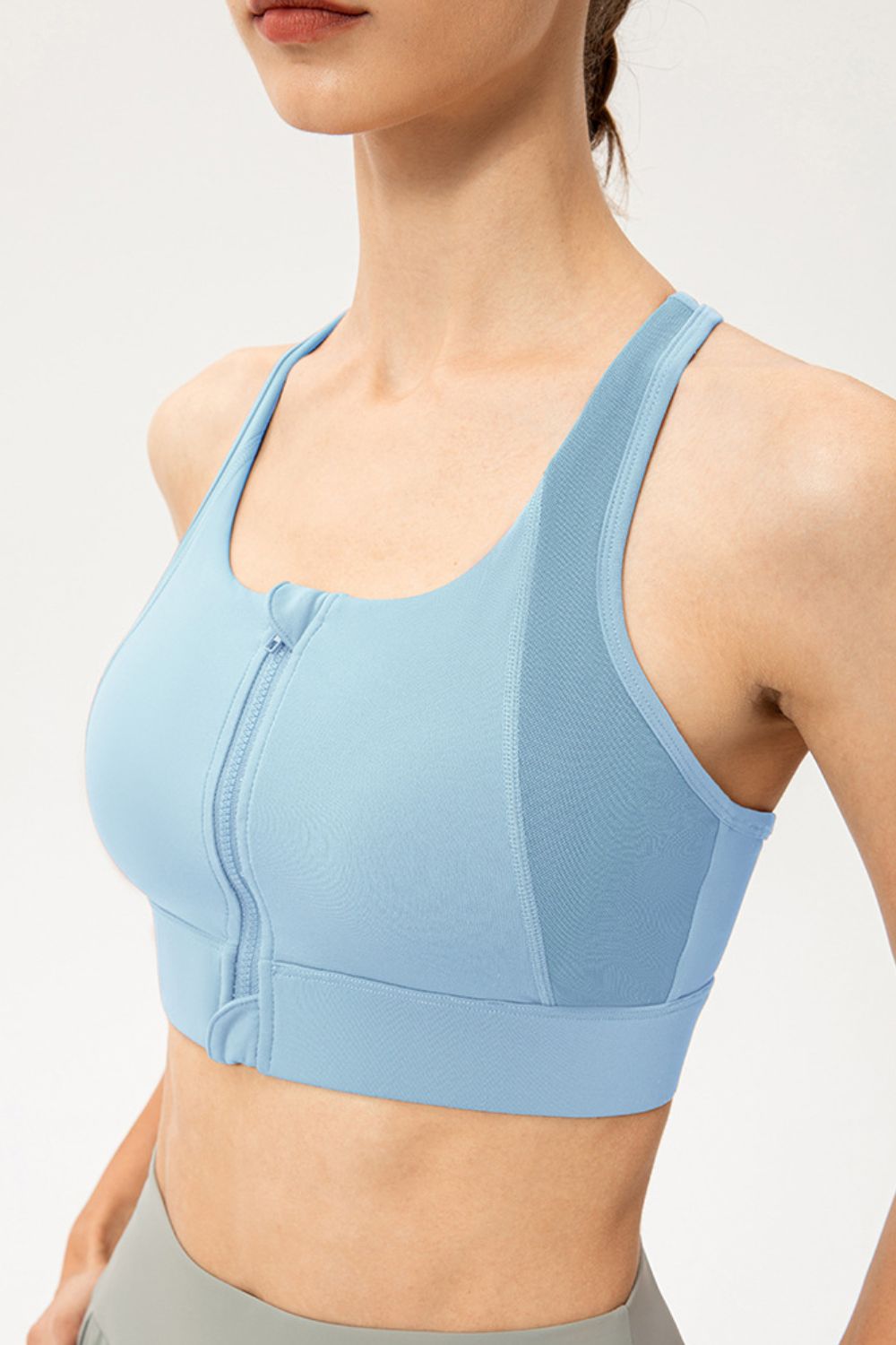 Zip-Up Round Neck Sports Bra Print on any thing USA/STOD clothes