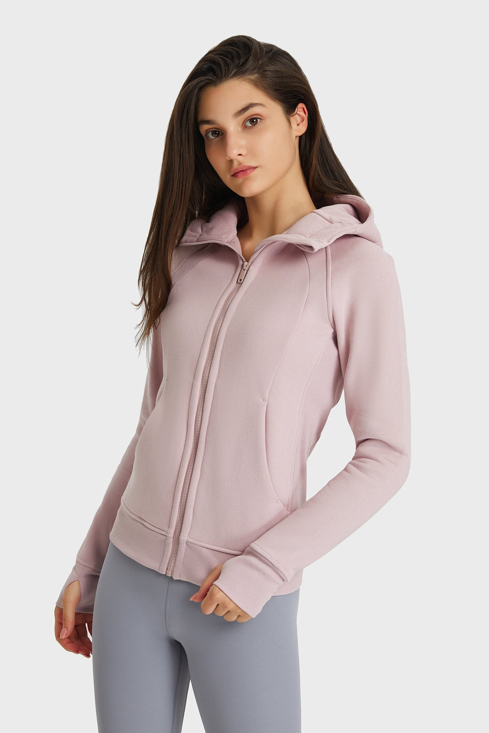 Zip Up Seam Detail Hooded Sports Jacket Print on any thing USA/STOD clothes