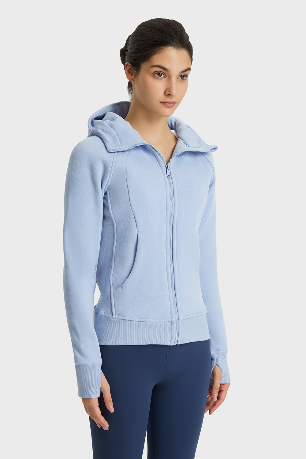 Zip Up Seam Detail Hooded Sports Jacket Print on any thing USA/STOD clothes