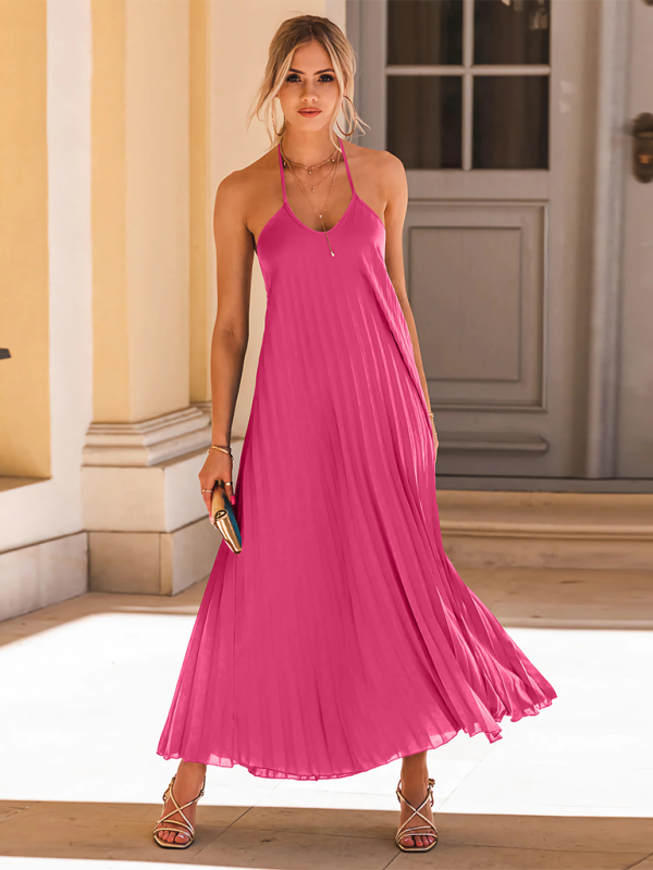 A-hem pleated long dress - Rose / S