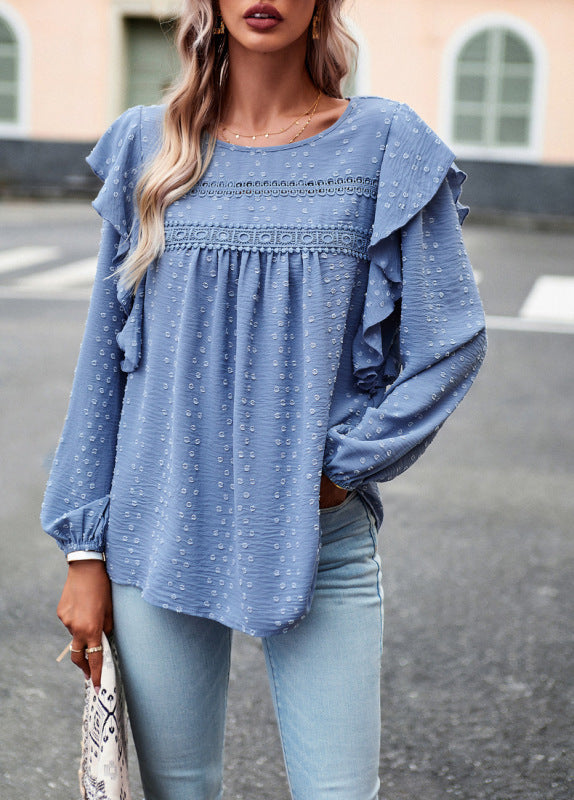 Lace patchwork long-sleeved top blouse