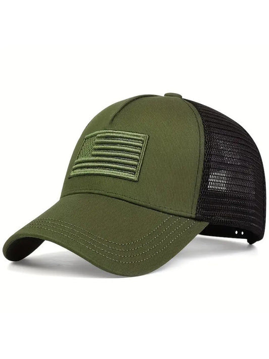 American Flag Camouflage/Solid Color Baseball Cap - Green