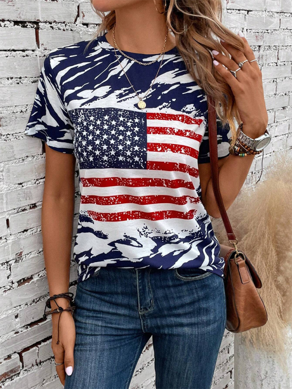 American Independence Day Women’s Flag Printed Round Neck