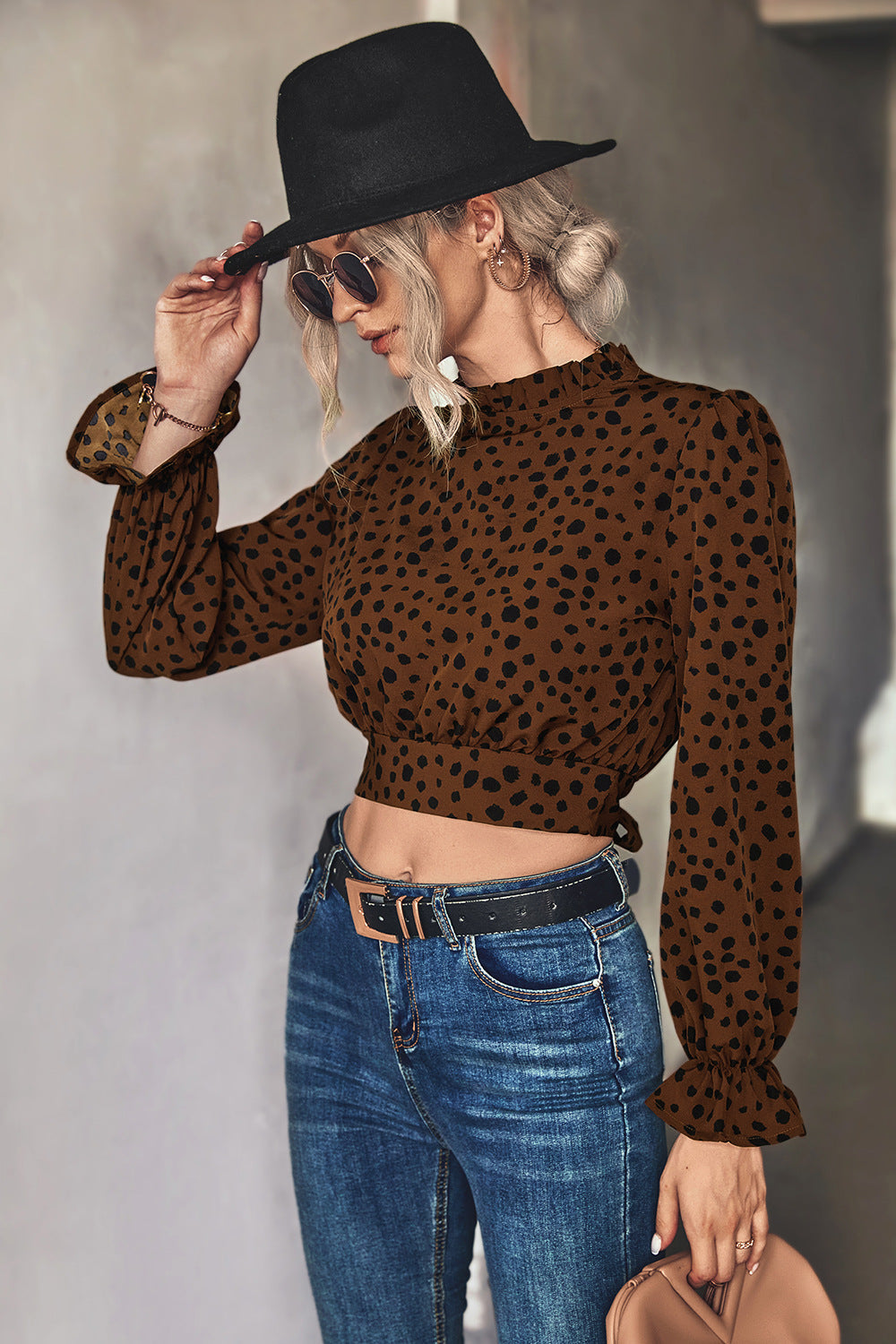 Animal Print Tie-Back Cropped Blouse Print on any thing USA/STOD clothes