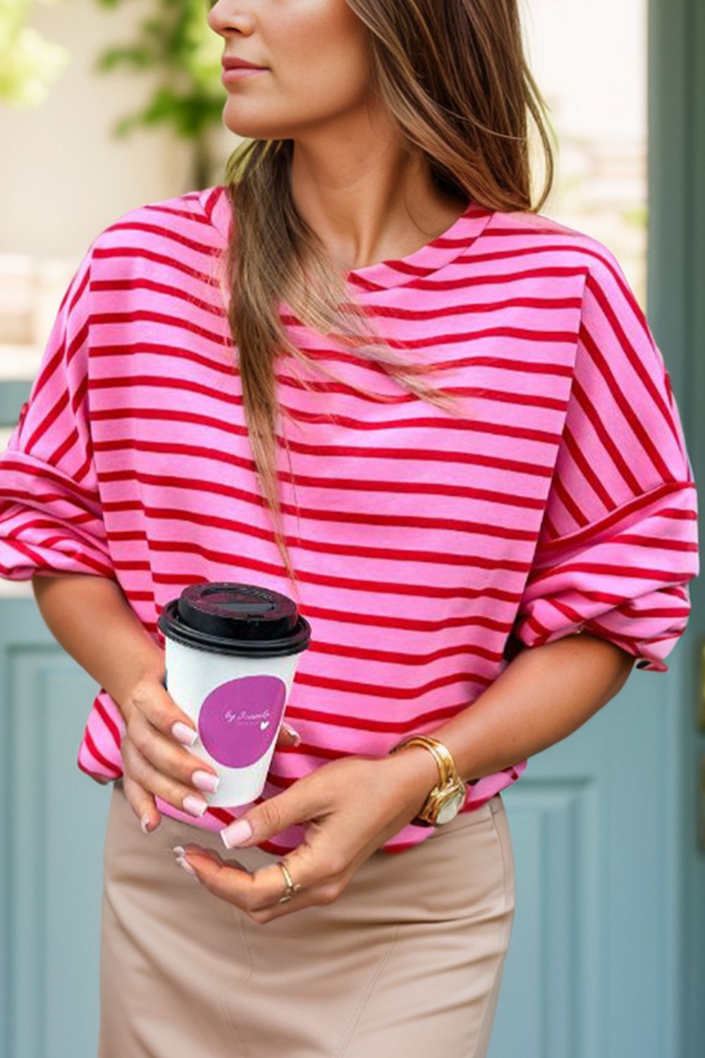 Striped Round Neck Long Sleeve Sweatshirt