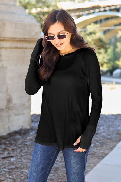 Basic Bae Full Size Round Neck Long Sleeve T-Shirt - Black