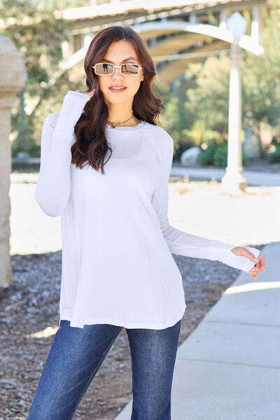 Basic Bae Full Size Round Neck Long Sleeve T-Shirt - White