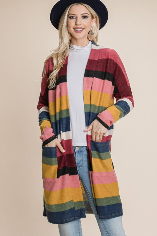 BOMBOM Color Block Striped Open Front Cardigan - Multi / S