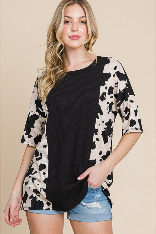 BOMBOM Rodeo Love Ribbed Animal Contrast Tee Print on any thing USA/STOD clothes