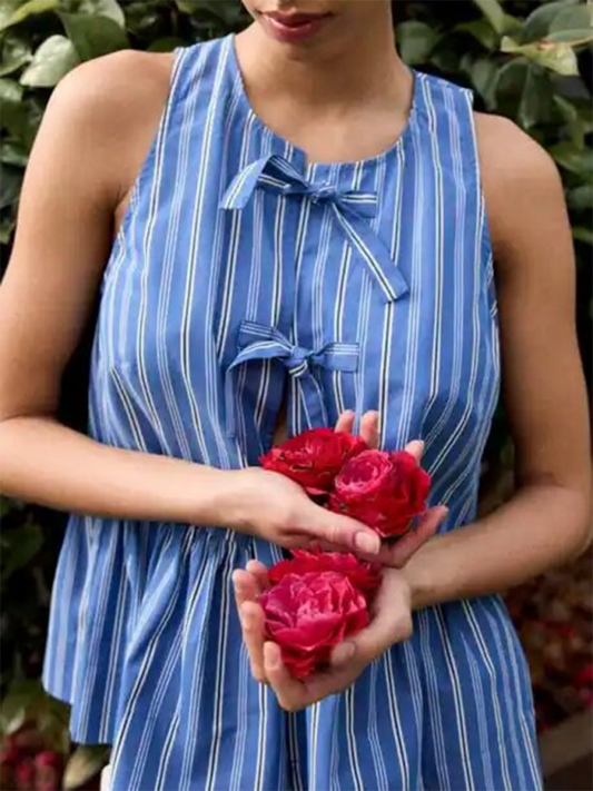 Bow tie striped vest - Blue / S