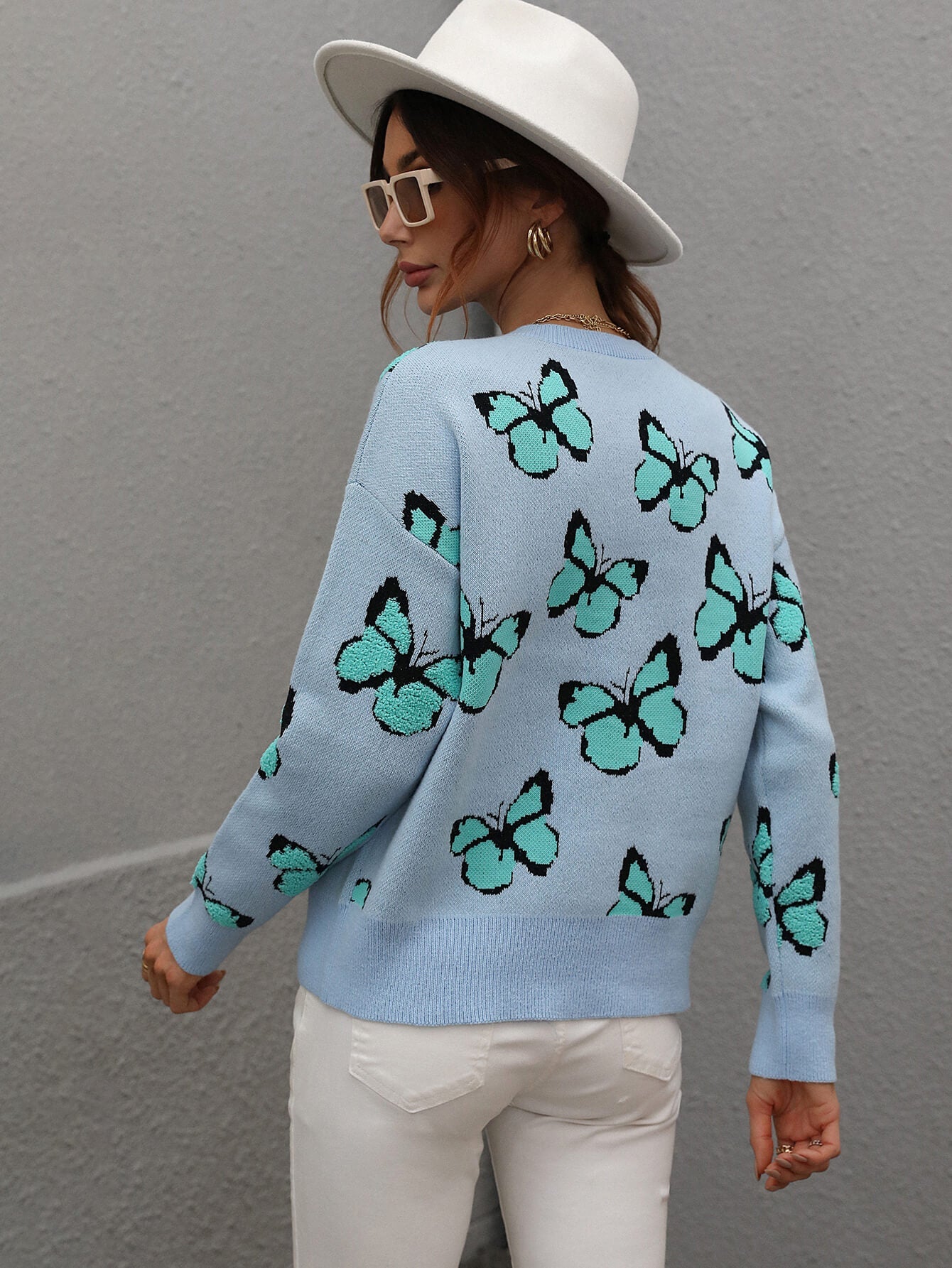 Butterfly Dropped Shoulder Crewneck Sweater Print on any thing USA/STOD clothes