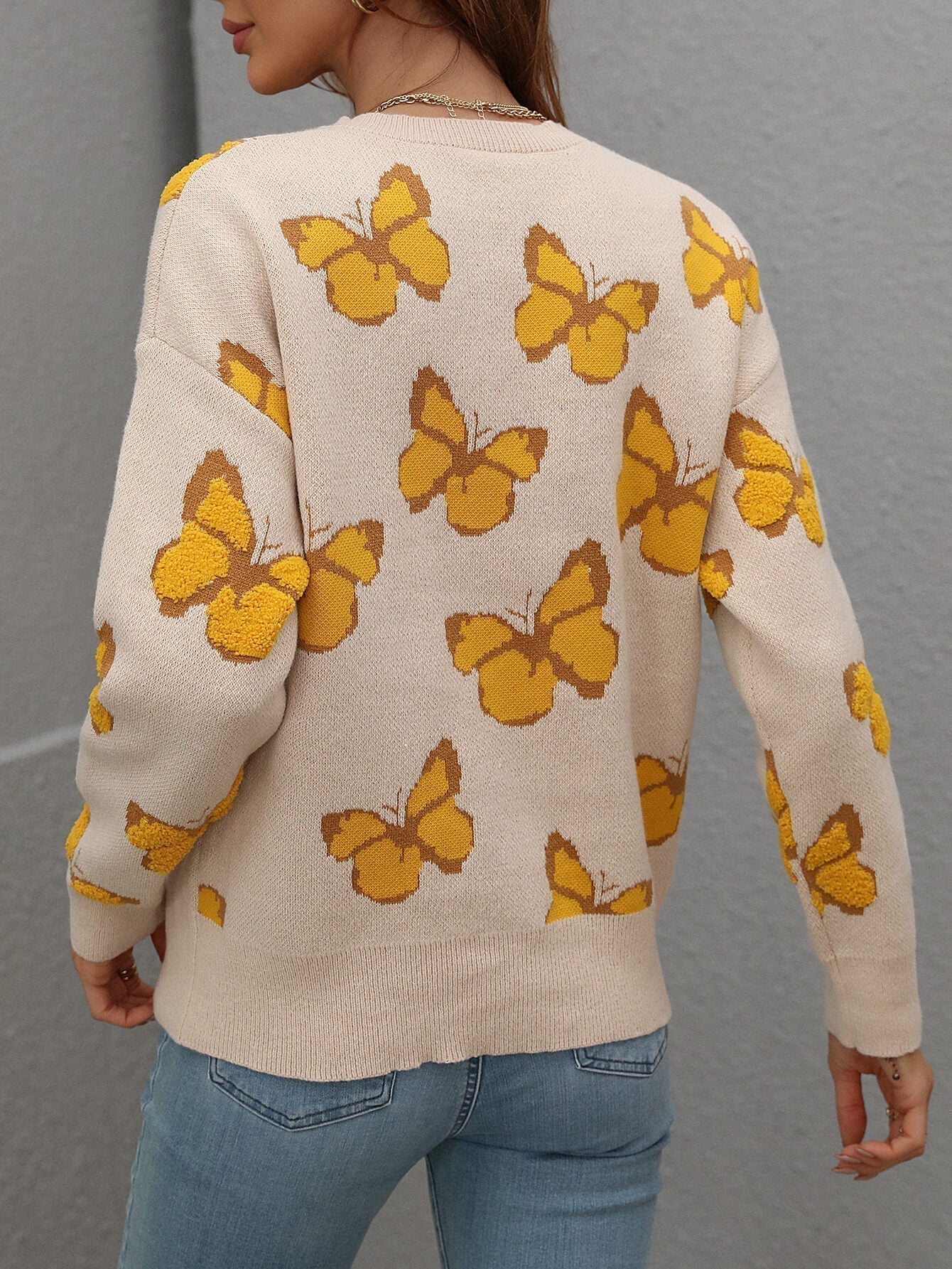 Butterfly Dropped Shoulder Crewneck Sweater Print on any thing USA/STOD clothes