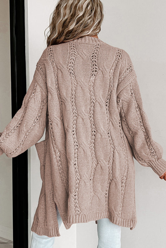 Cable-Knit Dropped Shoulder Cardigan Print on any thing USA/STOD clothes