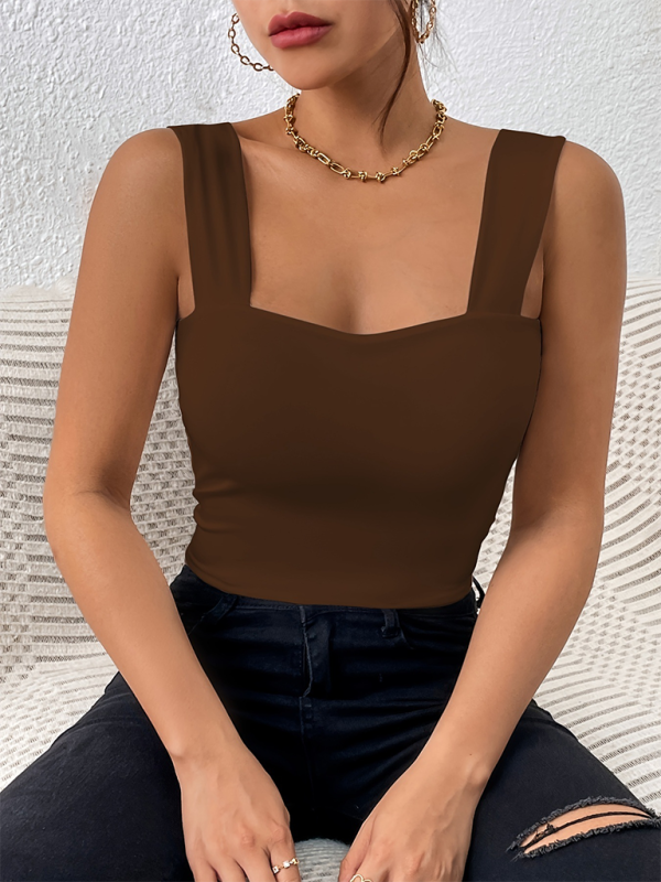 Camisole wide shoulder strap sleeveless top - Coffee / XS