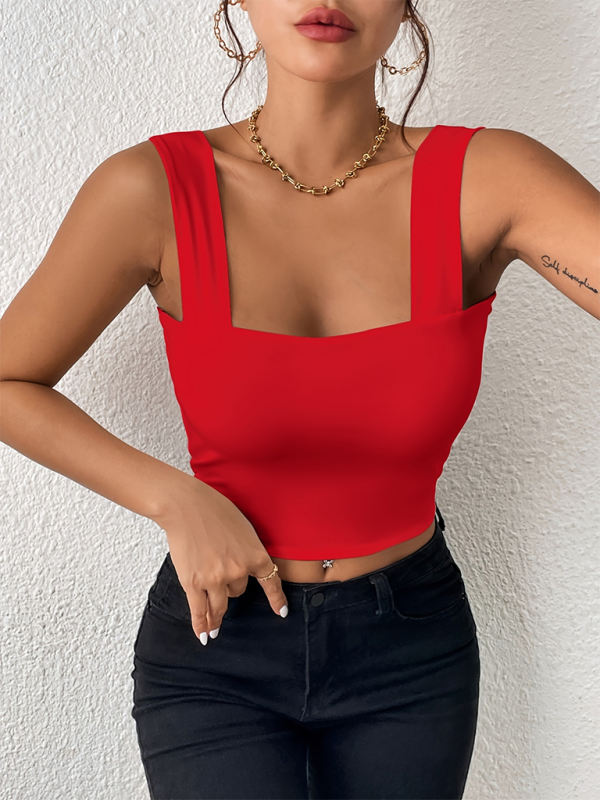 Camisole wide shoulder strap sleeveless top - Red / XS