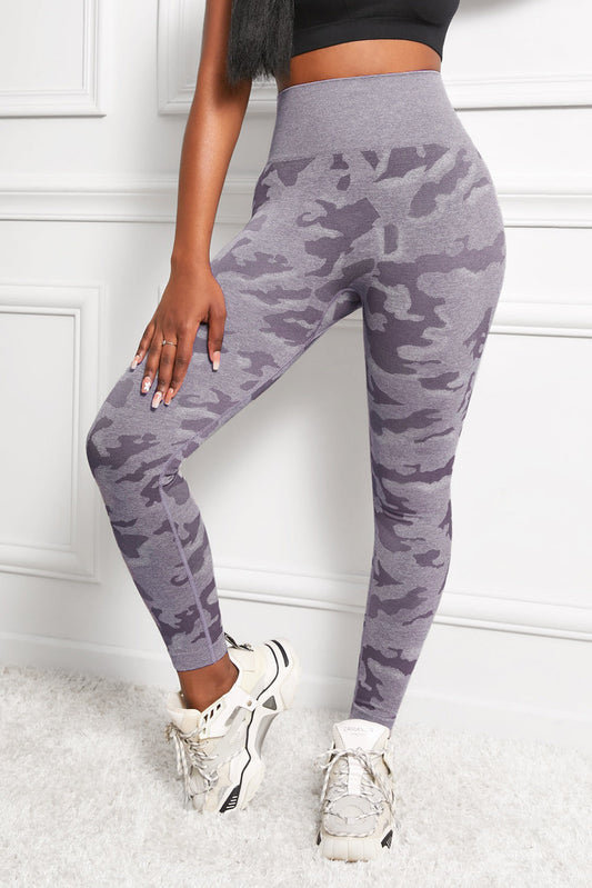 Camo Print Seamless High Waist Yoga Leggings - Purple / XS