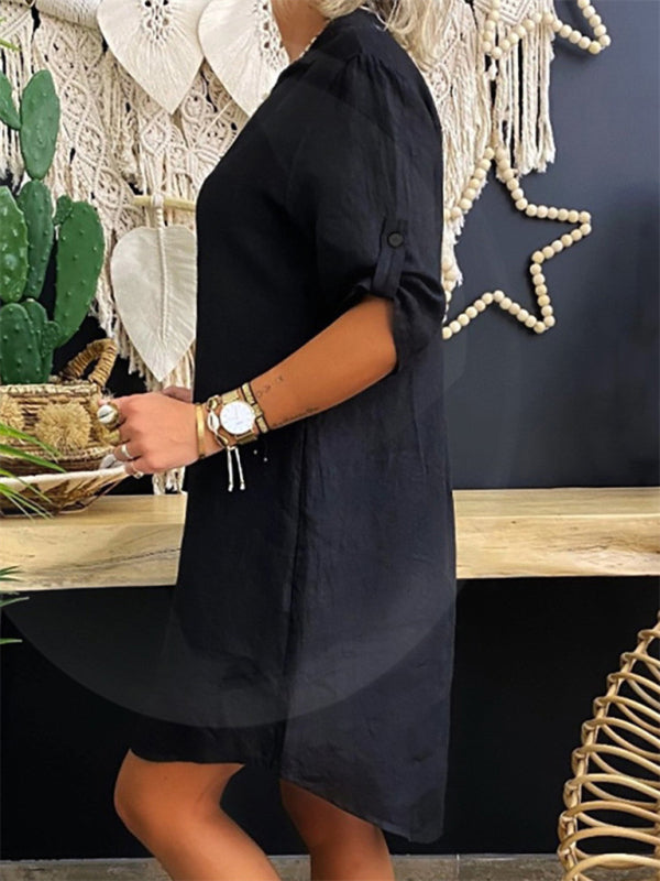 Casual cotton short-sleeved shirt dress