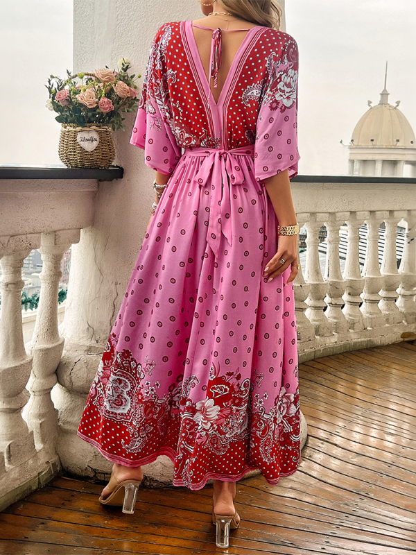 Casual holiday printed V-neck long dress