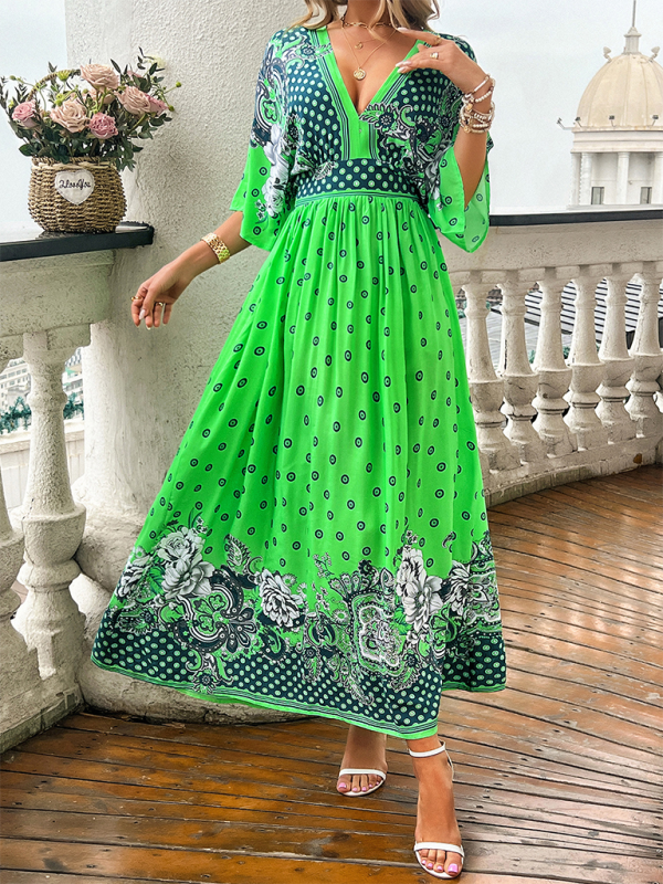 Casual holiday printed V-neck long dress