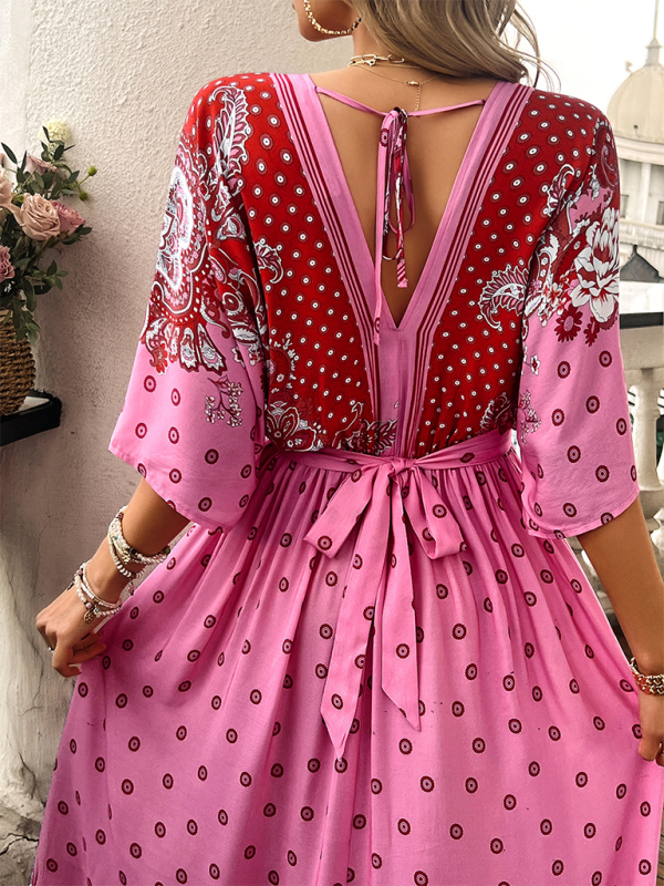 Casual holiday printed V-neck long dress