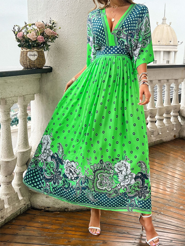 Casual holiday printed V-neck long dress