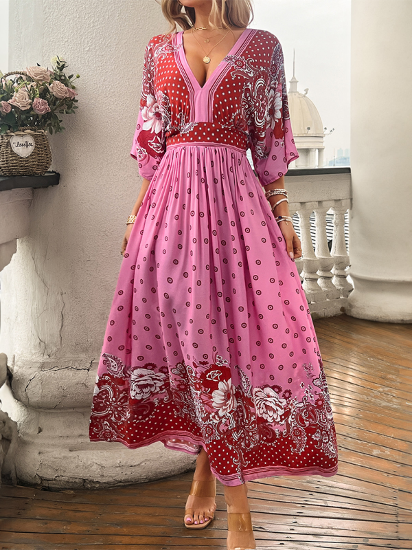 Casual holiday printed V-neck long dress