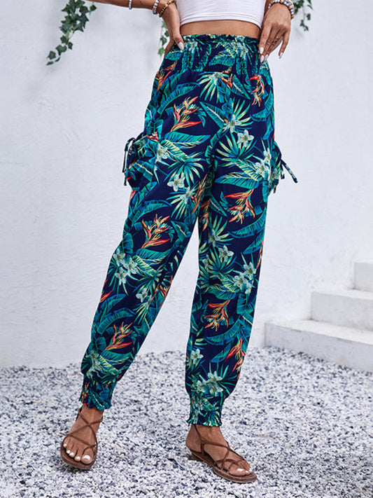 Casual pocket tropical print trousers - Champlain color / S