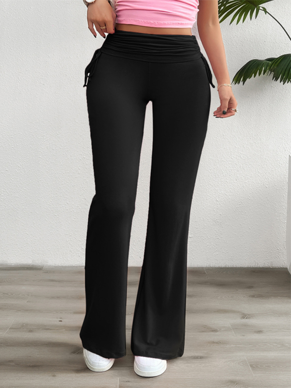 Casual solid color slim-fit pleated trousers