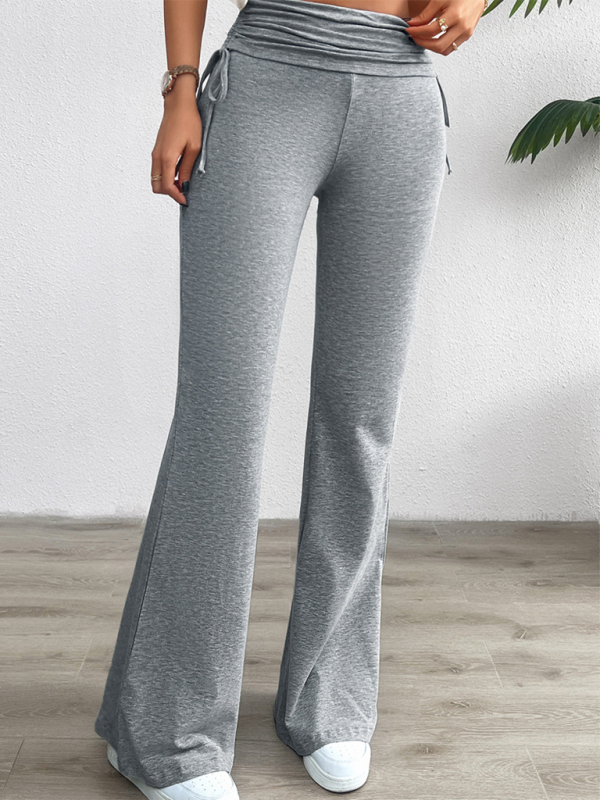 Casual solid color slim-fit pleated trousers