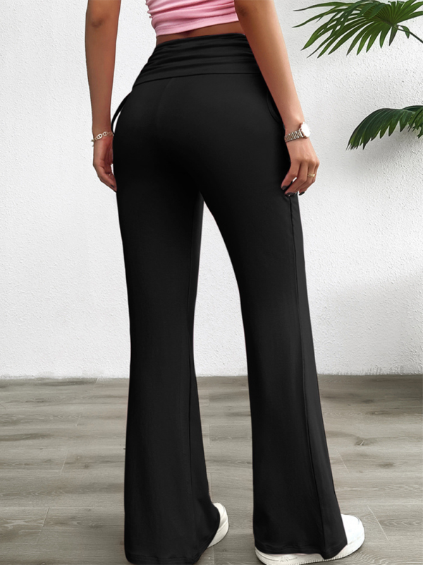 Casual solid color slim-fit pleated trousers