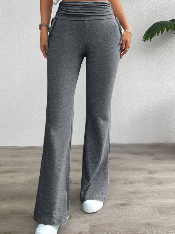 Casual solid color slim-fit pleated trousers - Charcoal