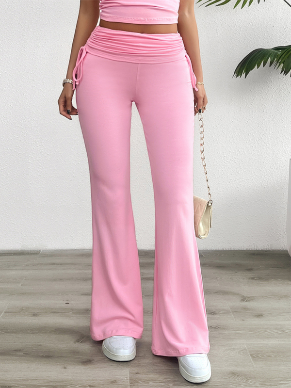 Casual solid color slim-fit pleated trousers - Pink / S