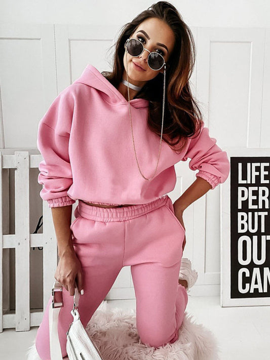 Casual sports hooded long-sleeved trousers two-piece set