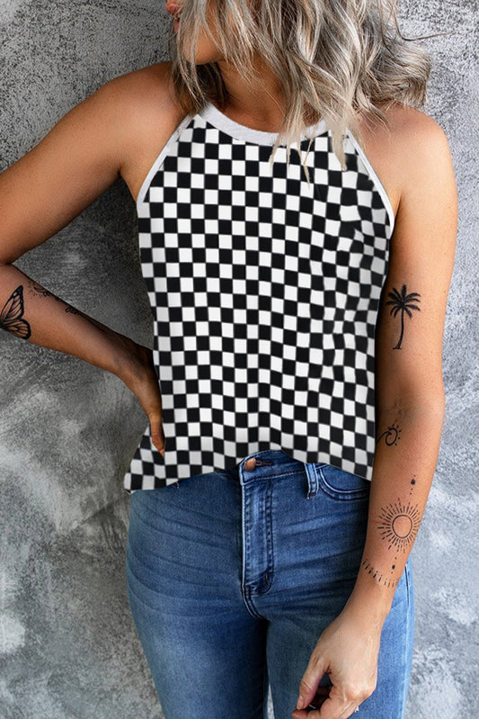 Checkered Grecian Neck Tank - Plaid / S