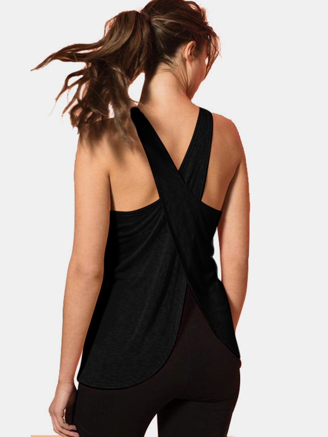 Crisscross Scoop Neck Active Tank - Black / S