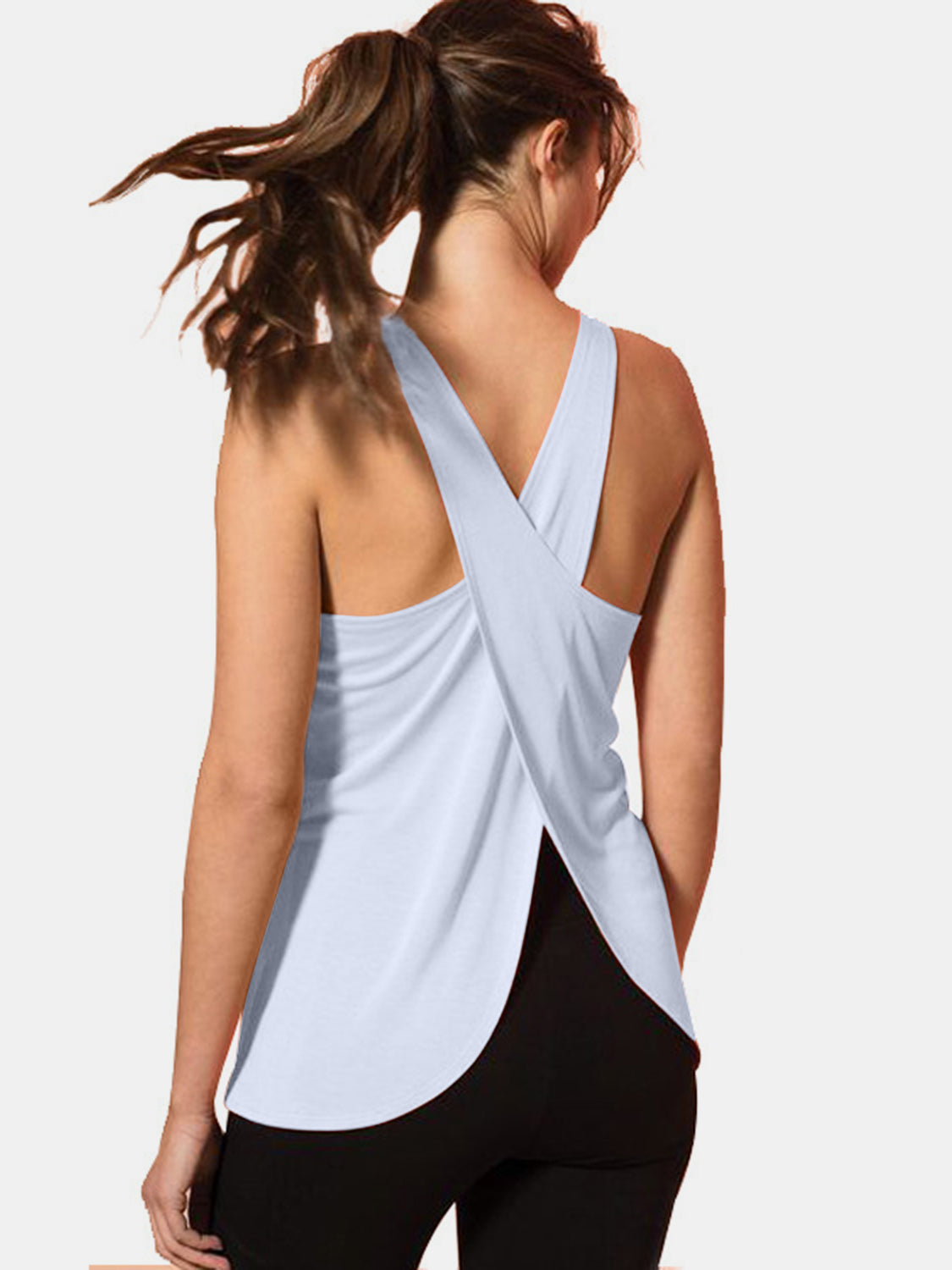 Crisscross Scoop Neck Active Tank - Light Blue / S