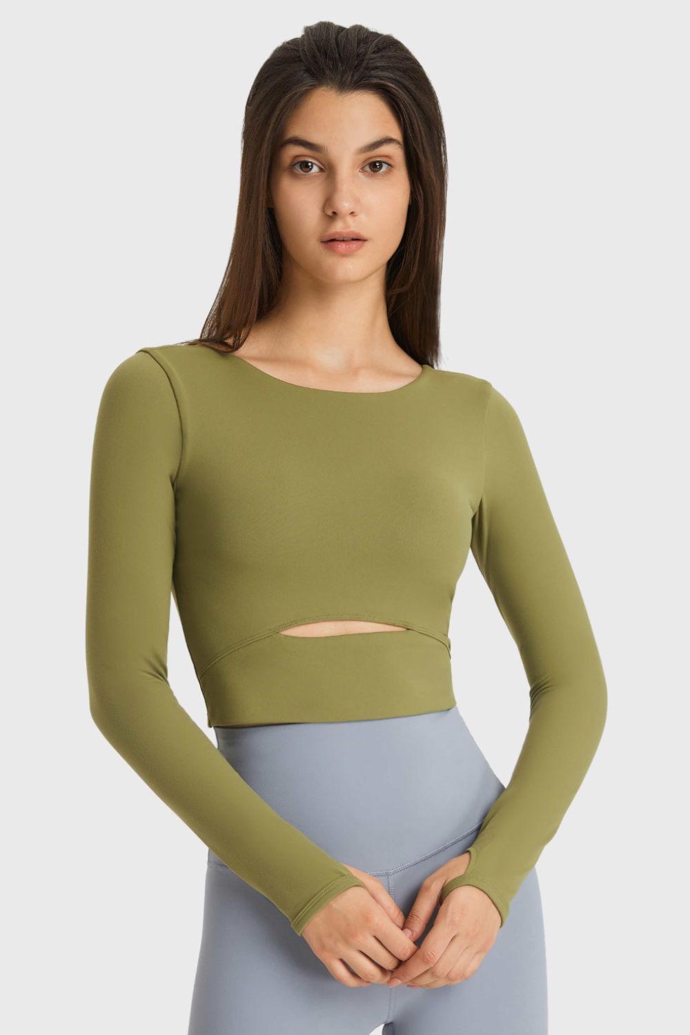 Cutout Long Sleeve Cropped Sports Top Print on any thing USA/STOD clothes