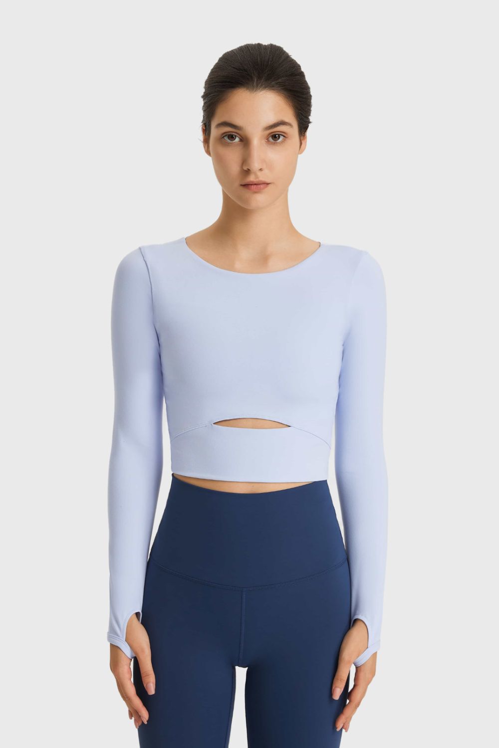 Cutout Long Sleeve Cropped Sports Top Print on any thing USA/STOD clothes