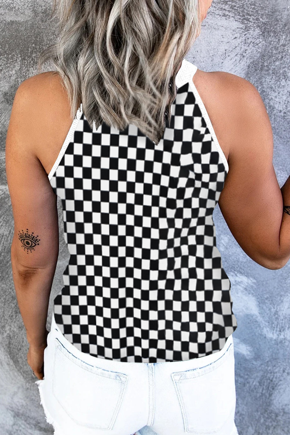 Checkered Grecian Neck Tank