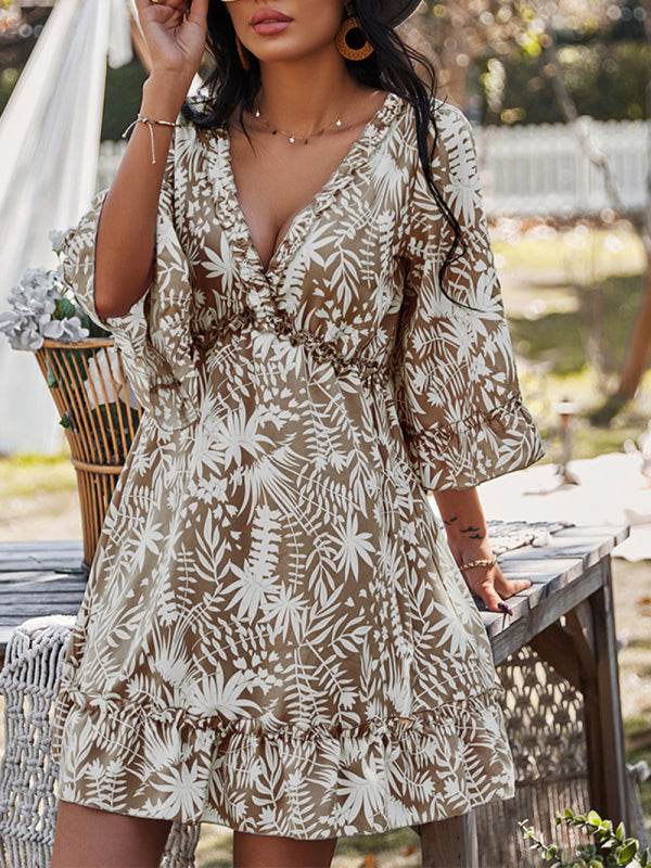 Deep V Casual Holiday Print Dress