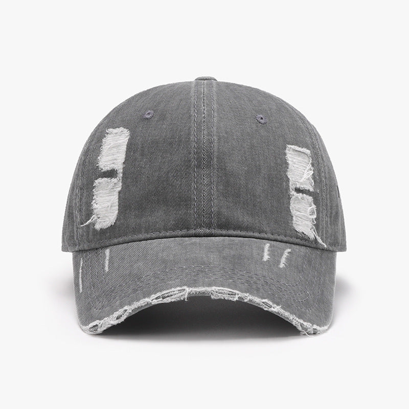 Distressed Adjustable Cotton Baseball Cap - Dark Gray