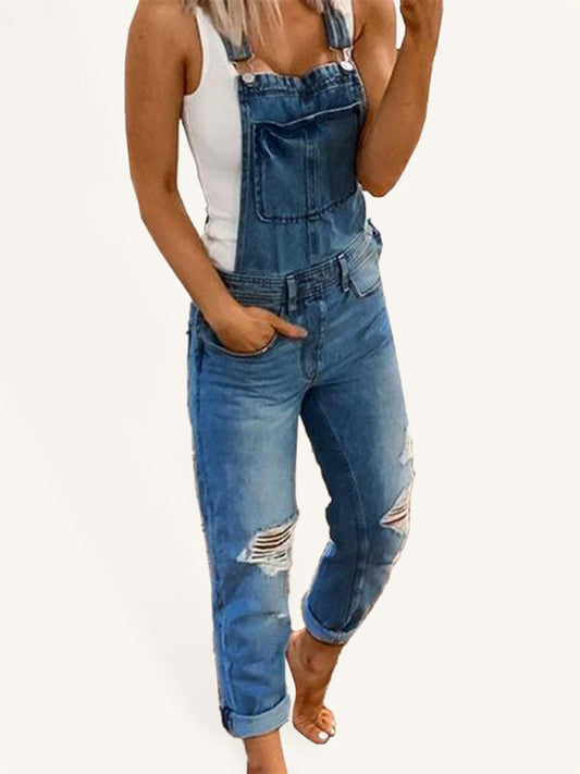 Double shoulder suspenders ripped overall - Blue / S