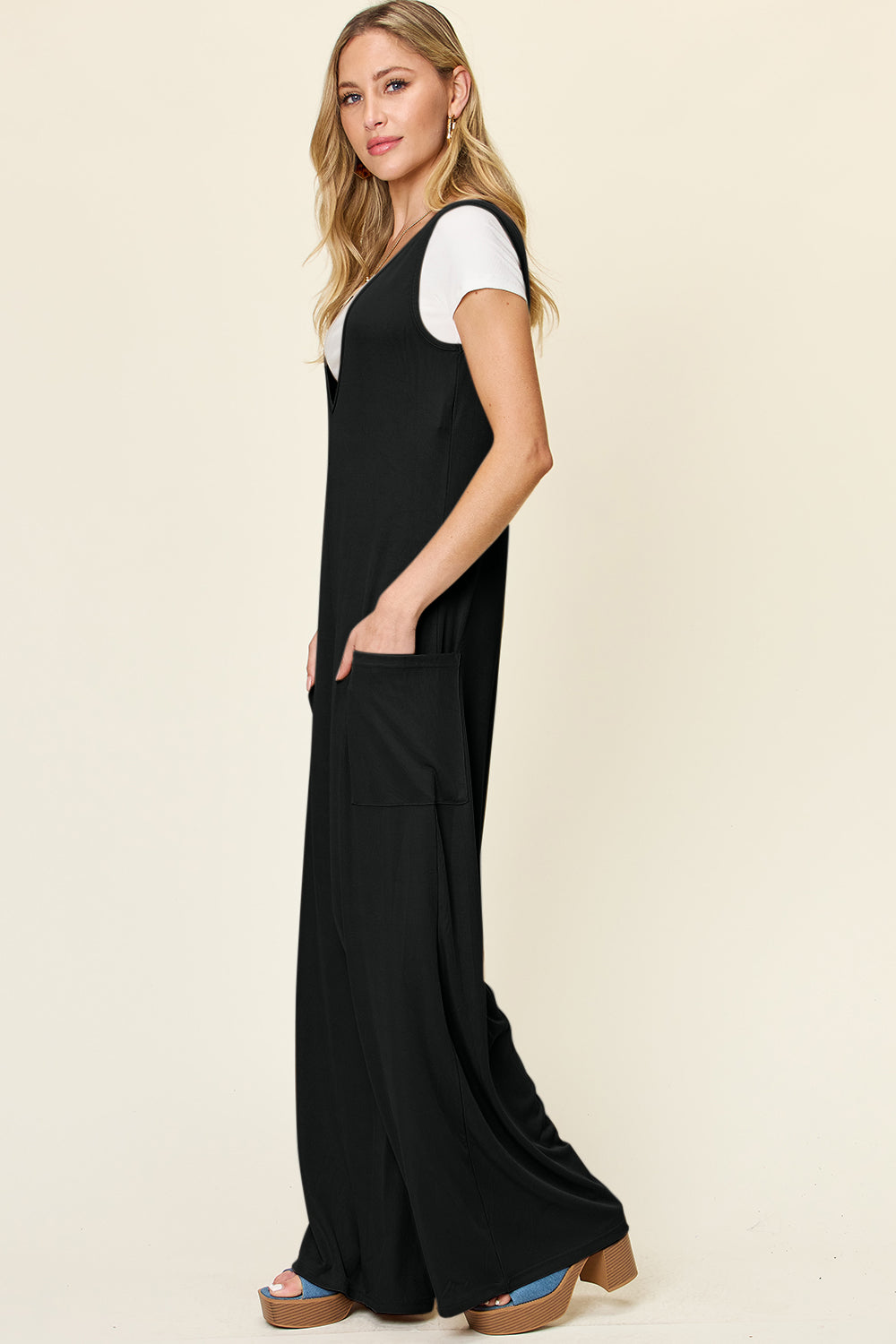 Double Take Full Size Sleeveless Wide Leg Jumpsuit