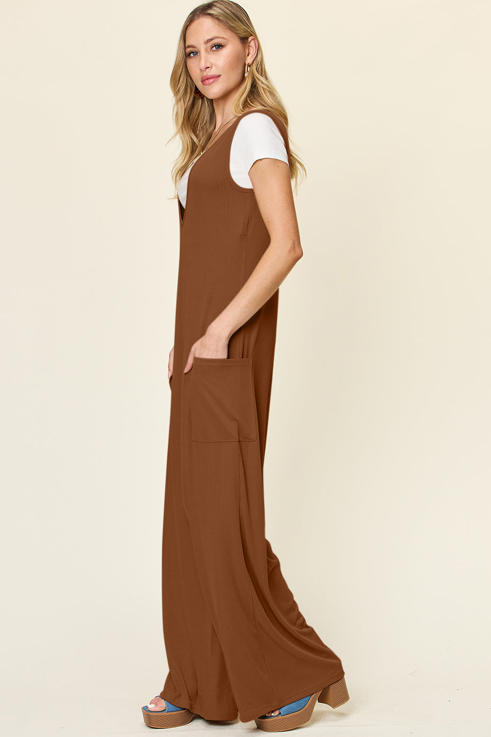 Double Take Full Size Sleeveless Wide Leg Jumpsuit