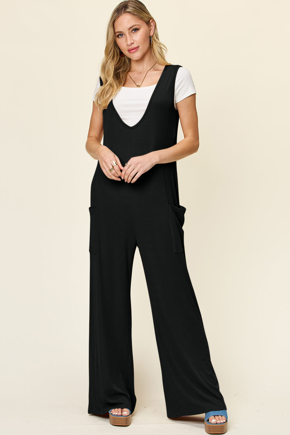 Double Take Full Size Sleeveless Wide Leg Jumpsuit