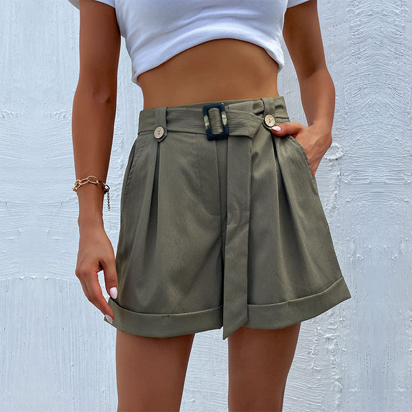 Women's green shorts with belt