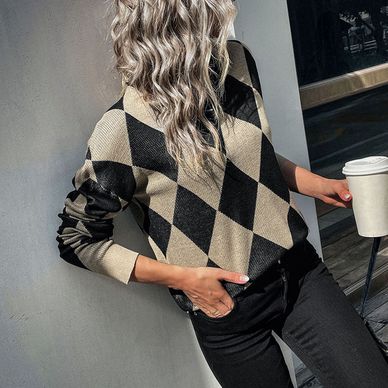 Women's diamond long sleeve sweater