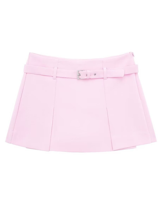 Elegant solid color belted culottes - Pink / XS