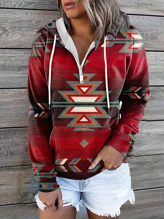 Ethnic tribal print hoodie - Red / S